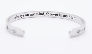 "Always on my mind, forever in my heart" Secret Message Cuff Bracelet