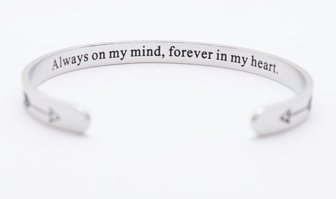 "Always on my mind, forever in my heart" Secret Message Cuff Bracelet